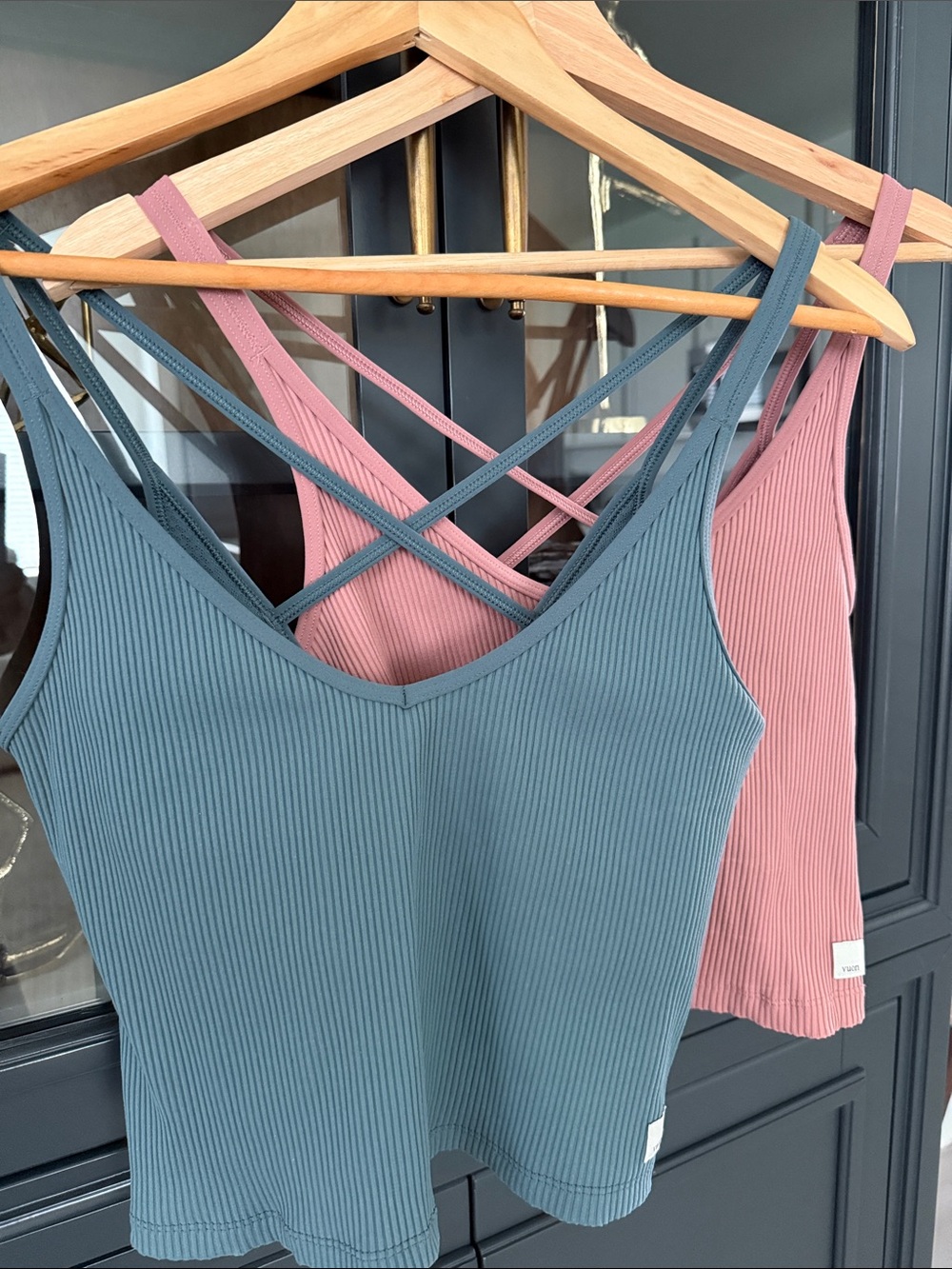 Vuori Ribbed Cami Tanks in Teal & Dusty Rose
